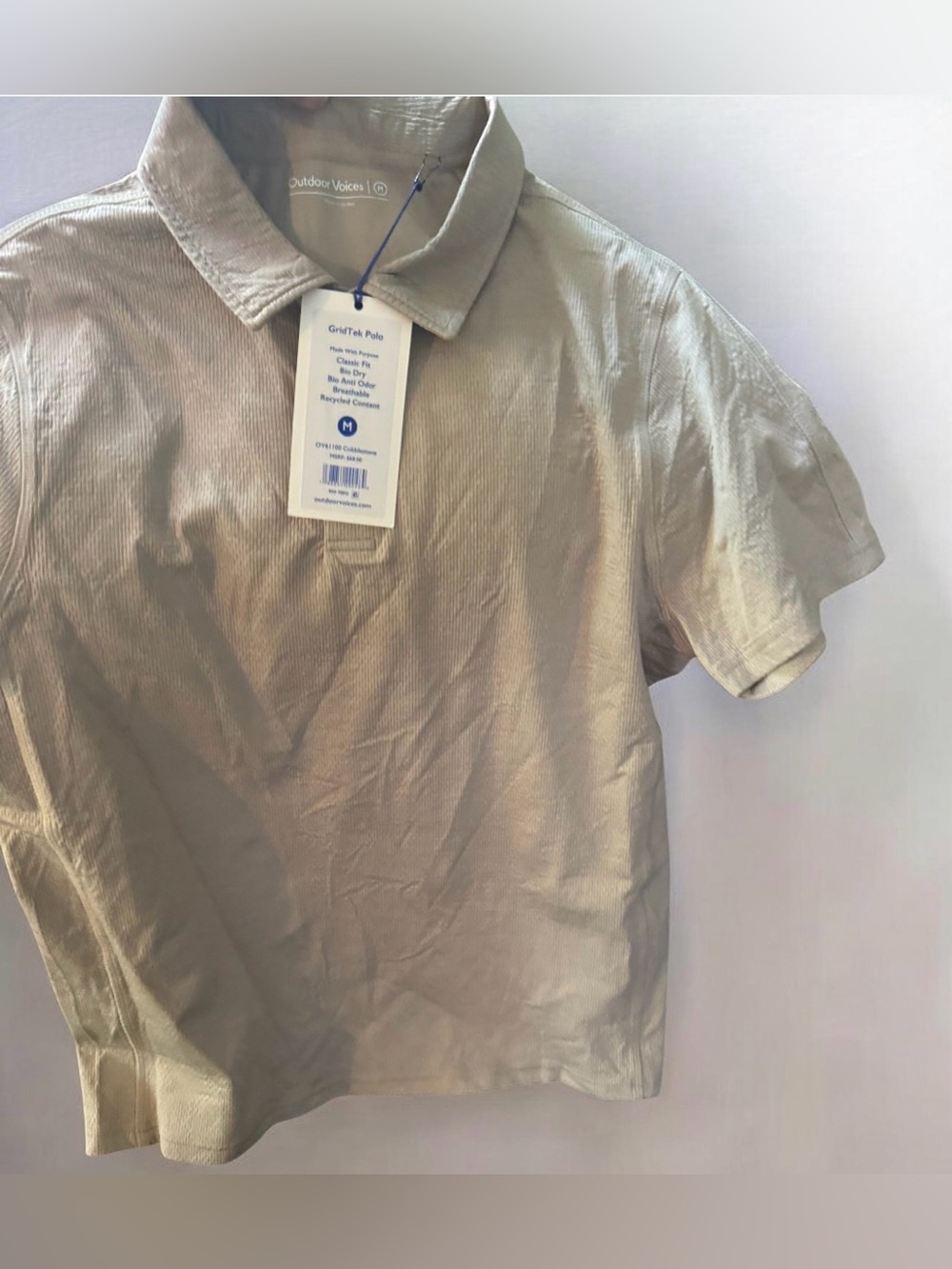 Outdoor Voices Men's Short Sleeve Polo in Light Beige